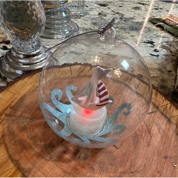 Vtg Nautical Ornament Light-Up Color-Changing Christmas Decoration Glass Globe - Picture 6 of 14